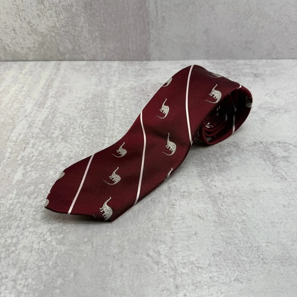 Smithsonian Institution Red White Stripe Apatosarus Silk Blend Tie Short Classic
